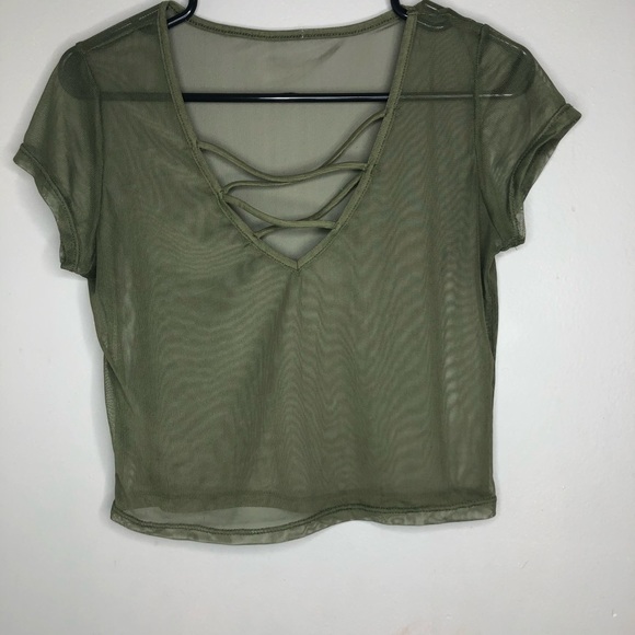 Olive Green Mesh Crop Top - Picture 1 of 1